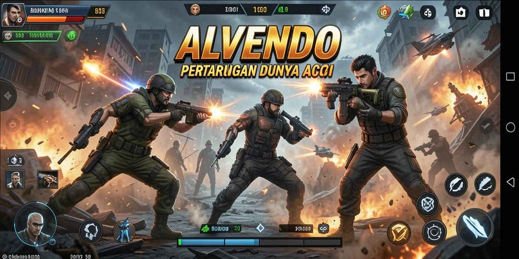 Tampilan gameplay action seru di ALVENDO dengan pertarungan yang intens.