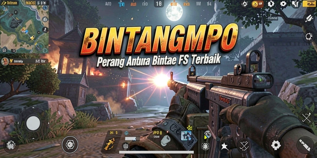 Screenshot utama BINTANGMPO menampilkan aksi pertempuran luar angkasa.