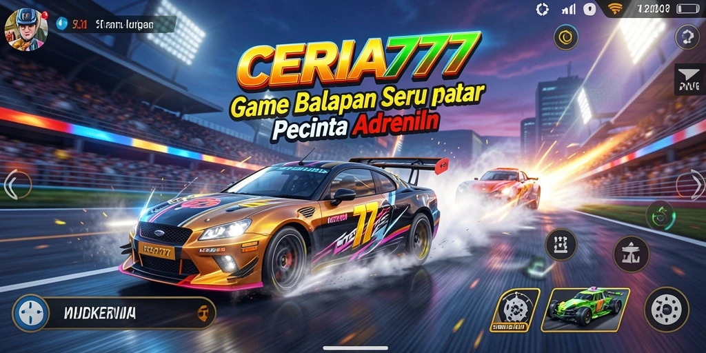 Screenshot gameplay balapan CERIA777 yang menegangkan dan penuh aksi.