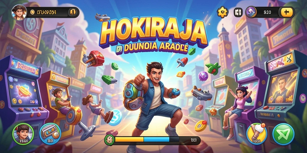 Gambar layar utama HOKIRAJA menampilkan aksi gameplay Arcade yang seru.