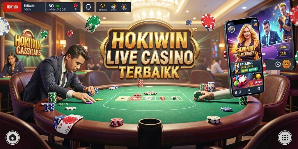 Screenshot gameplay HOKIWIN menampilkan dealer profesional dan suasana kasino yang seru.