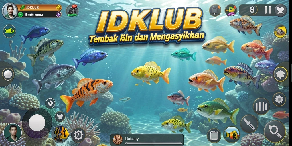 Tampilan gameplay menarik di IDKLUB saat menembak ikan.