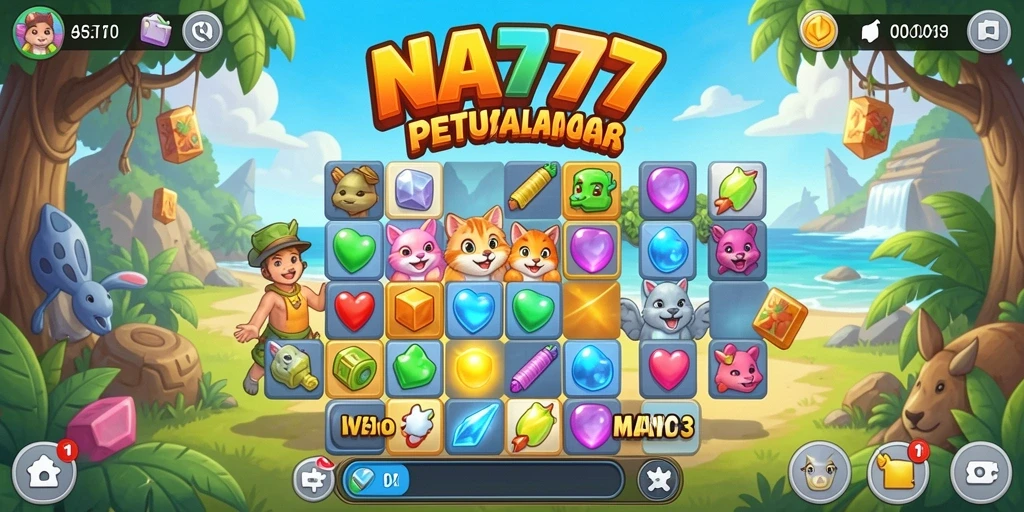 Screenshot gameplay NA777 yang menunjukkan kombinasi elemen Match-3.
