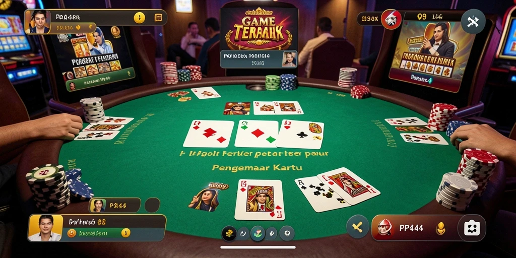 Tampilan screenshot utama PP444 menampilkan aksi permainan poker yang seru.
