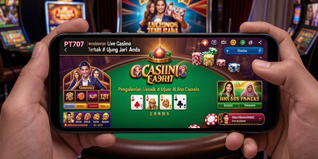 Tampilan screenshot PT707 menampilkan dealer dan permainan Live Casino yang menarik.