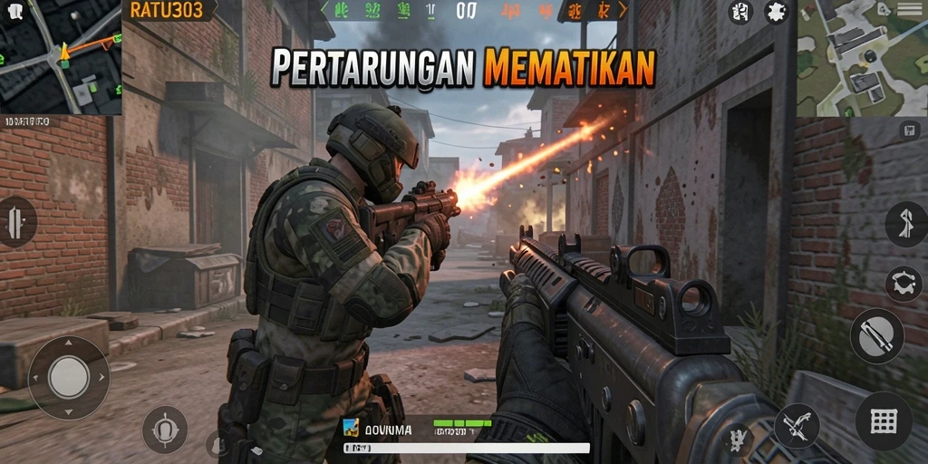 Screenshot gameplay RATU303 yang menampilkan aksi tembak-menembak yang seru.