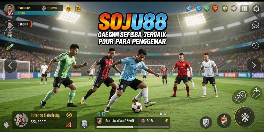 Screenshot SOJU88 menampilkan aksi seru dalam pertandingan sepak bola.