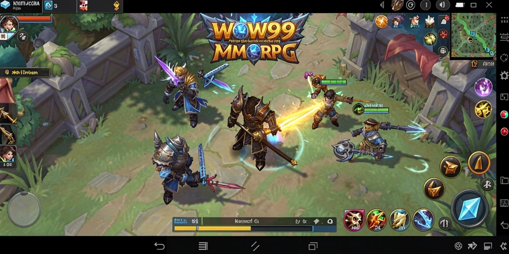 Tangkapan layar utama WOW99 menampilkan pertarungan epik antara pemain dalam dunia MMORPG.