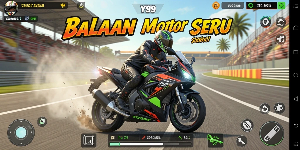 Tampilan gameplay Y89 dengan balapan seru di trek yang menantang.
